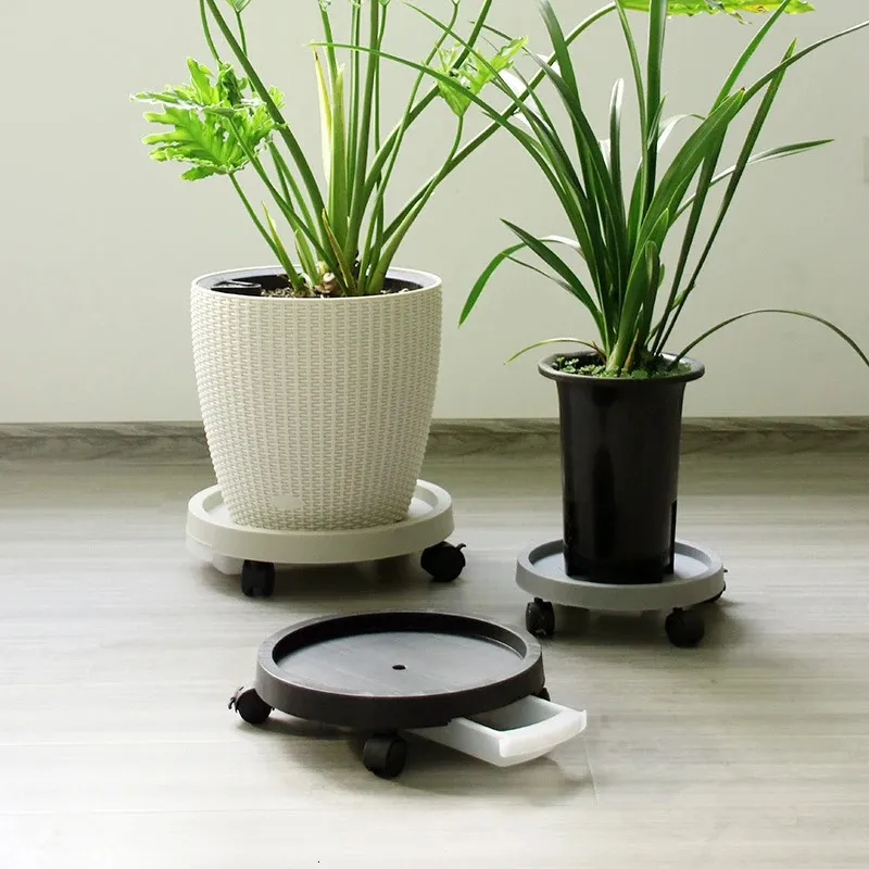 Support De Pot De Fleurs Rond à Roulettes - Diamètre 22 Cm, Roues 360° - Déplaçable Facilement - Pour Intérieur/extérieur - 11