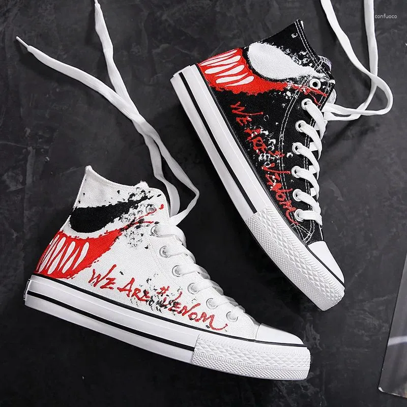 Casual Shoes Men Graffiti High Top Canvas Mężczyzna Sport Sport Skume Ręcznie malowane modne trenerzy tenisowe