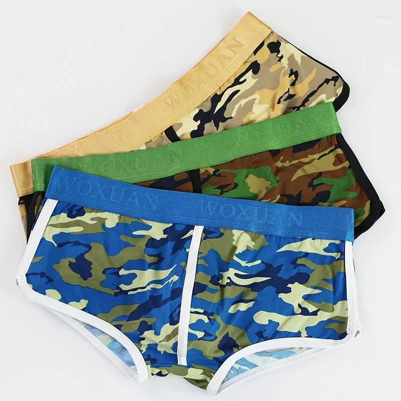 Sous-pants 3 pcs / lot hommes Camouflage sous-vêtements / Woxuan Brand Polyester Men's Big Bulge Pouch Loose Boxers Shorts