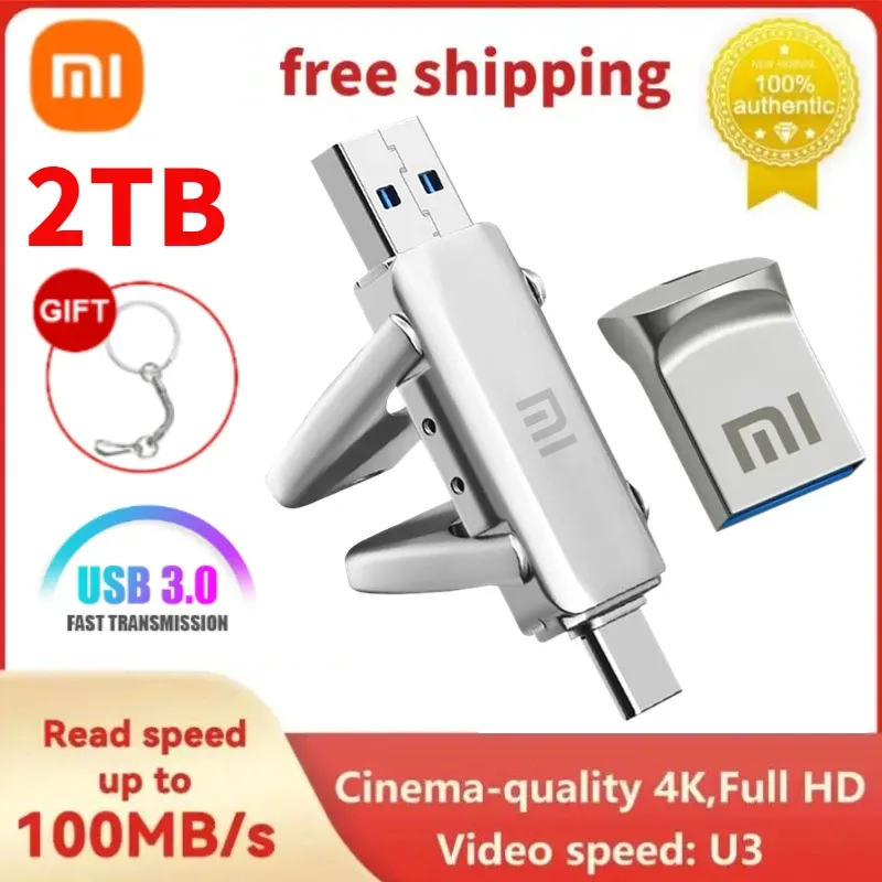 Adaptador Xiaomi 2 em 1 OTG Pen Drive 2TB USB 3.0 USBC Flash Pen Drive Memory Stick USB 3.0 Flash Drive 128GB 256G 512G tipo C pendrive