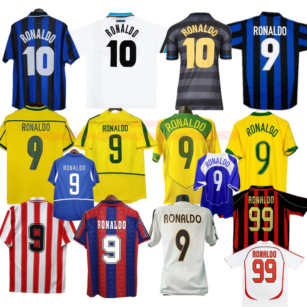 Ronaldo Inter Retro Soccer Jerseys 97 98 99 Top Thai Quality Vintage Football Shirt Brasil 1998 2002 04 06 Classic Soccer Football Shirts Kit