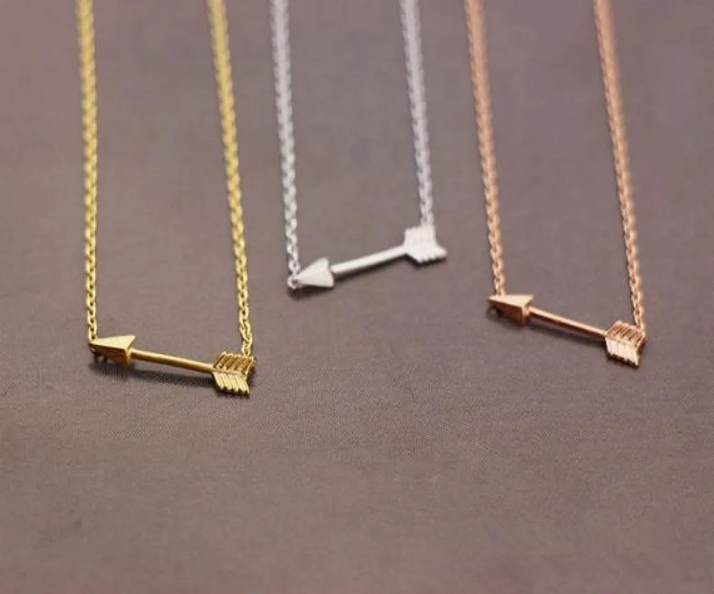 Gold Silver Rose gold Tiny Horizontal Arrow pendant chain Necklace Pendant for Women Simple Cute Sideways Arrow Necklace for Men2340384