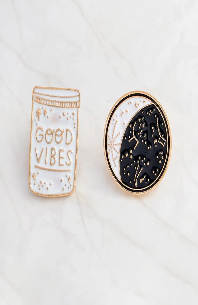 Good Vibes Emor Pin Constellation Day and Night Moon Brooch broche bouton denim veste manteau collier Badge bijoux Gift6840081