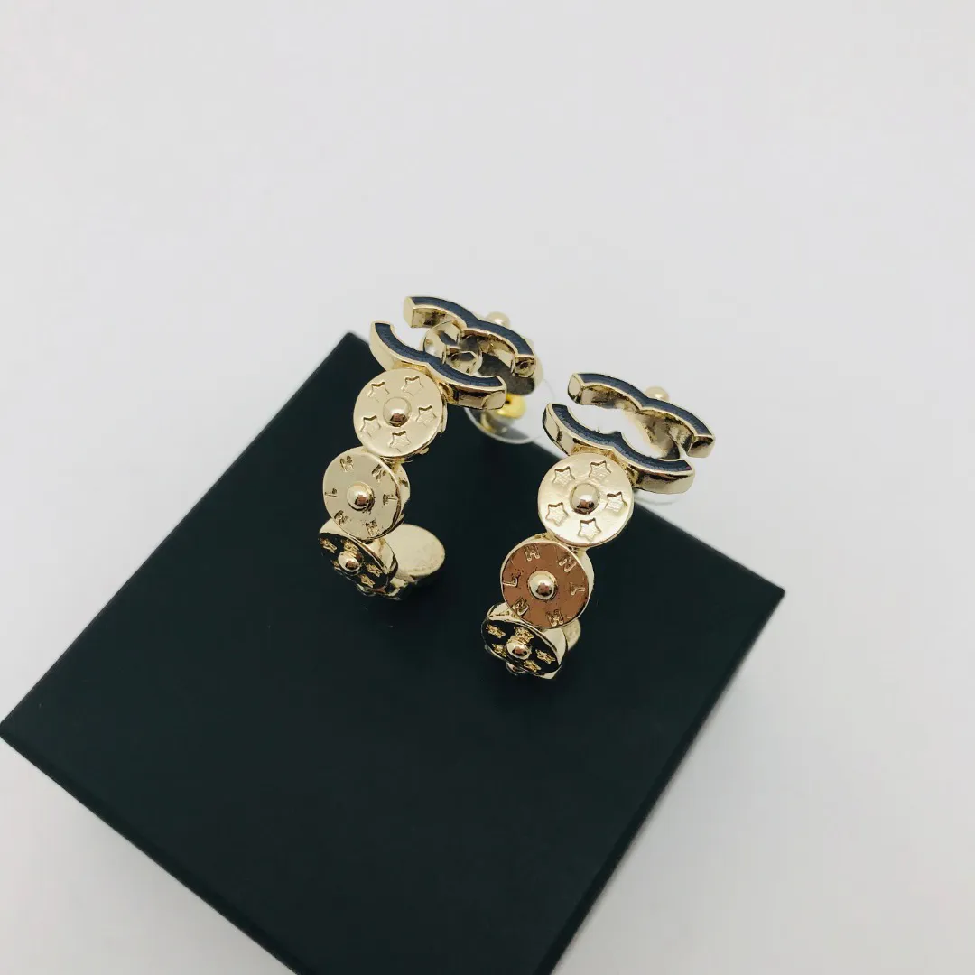 Luxury Designer earrings Button row black enamel double letter stud Earrings Jewelry Women's brass wedding gift jewelry