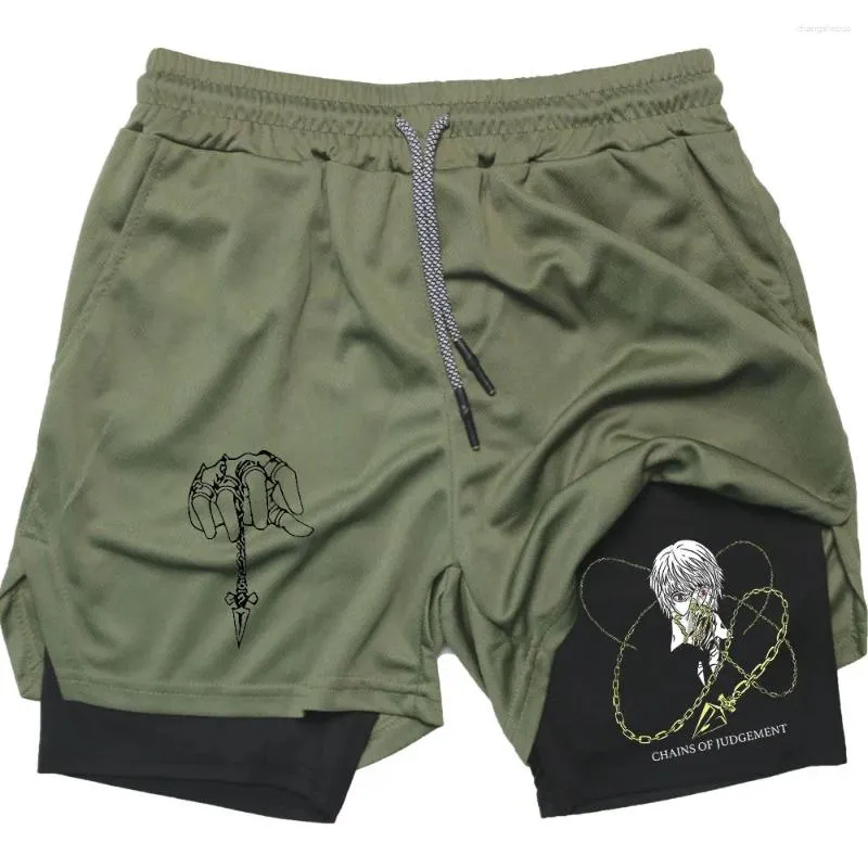 Shorts para hombres Anime x Compresión Rendimiento transpirable Rendimiento de entrenamiento de gimnasia deportiva con bolsillos Summer Sportwaer