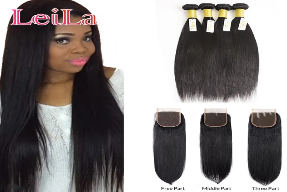 Indian Virgin Straight Hair for 4 Bundles With 4X4 Lace Closure Silky Unprocessed Human Hair 5pieceslot for full hair9425122