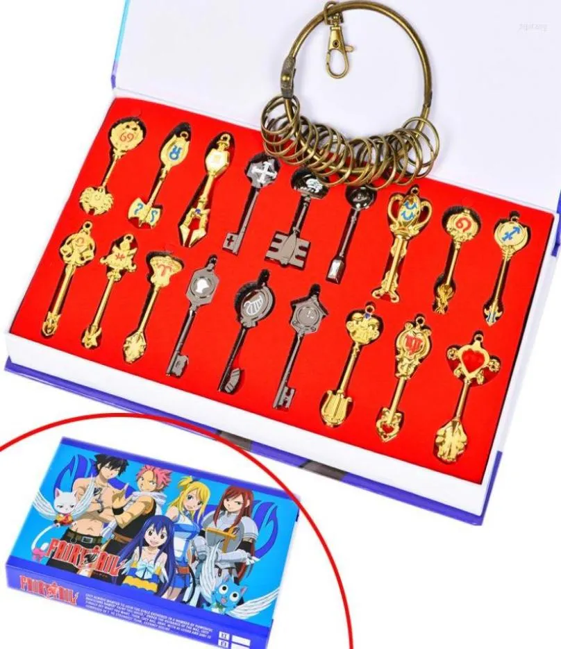 Hänghalsband 18pcsset anime fairy tail lucy heartfilia tecken på zodiac metall nyckelring halsband guld nyckel ring accessiories9428625
