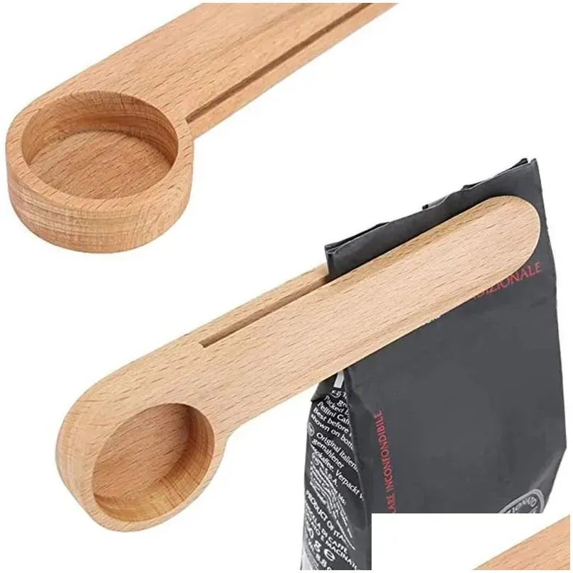 Spoons Spoon Wood Coffee Scoop With Bag Clip Tablespoon Solid Beech Wooden Measuring Scoops Tea Bean Spoons Clips Gift Fy5271 0918 Dro Dhfkv