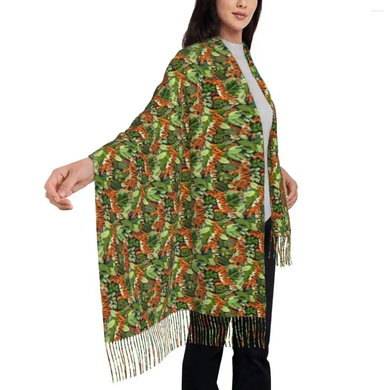 Шарфы бенгальский тигровый шарф с длинной кисточкой зеленые джунгли печатные избранные мягкие платки Wrpas Ladies Diy Большая зима Y2K Cool Bandana