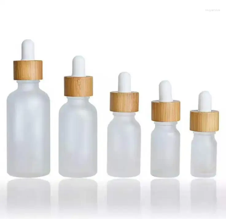 収納ボトル100pcs/lot 5ml 10ml 15ml 20ml 30ml 50mlマットと透明な竹フロストガラスドロッパーボトルEnsingerオイルSN737