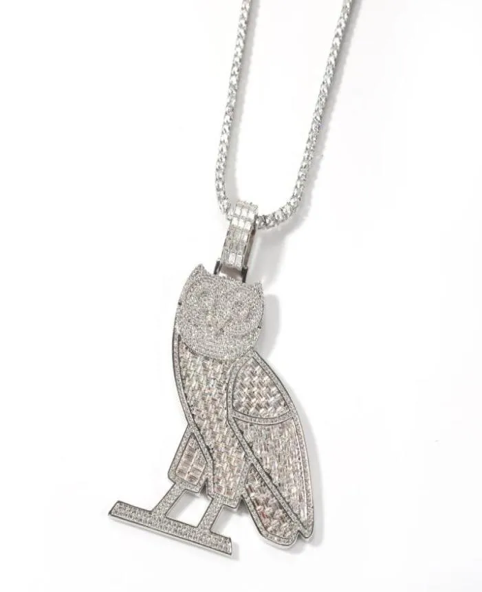 Iced Out Animal Owl Necklace Pendant Gold Silver Plated Micro Paled Zircon Mens Hip Hop Jewelry Gift8812974