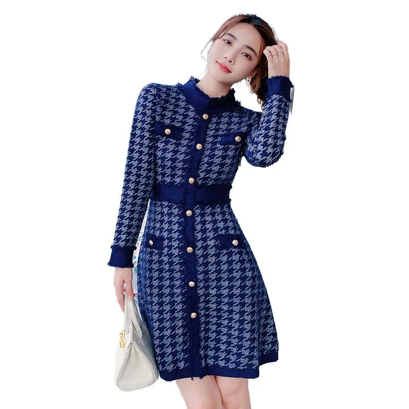 Women Blue Houndstooth Plaid Gird Long Sleeve... From Beautyshopping888,  $36.18