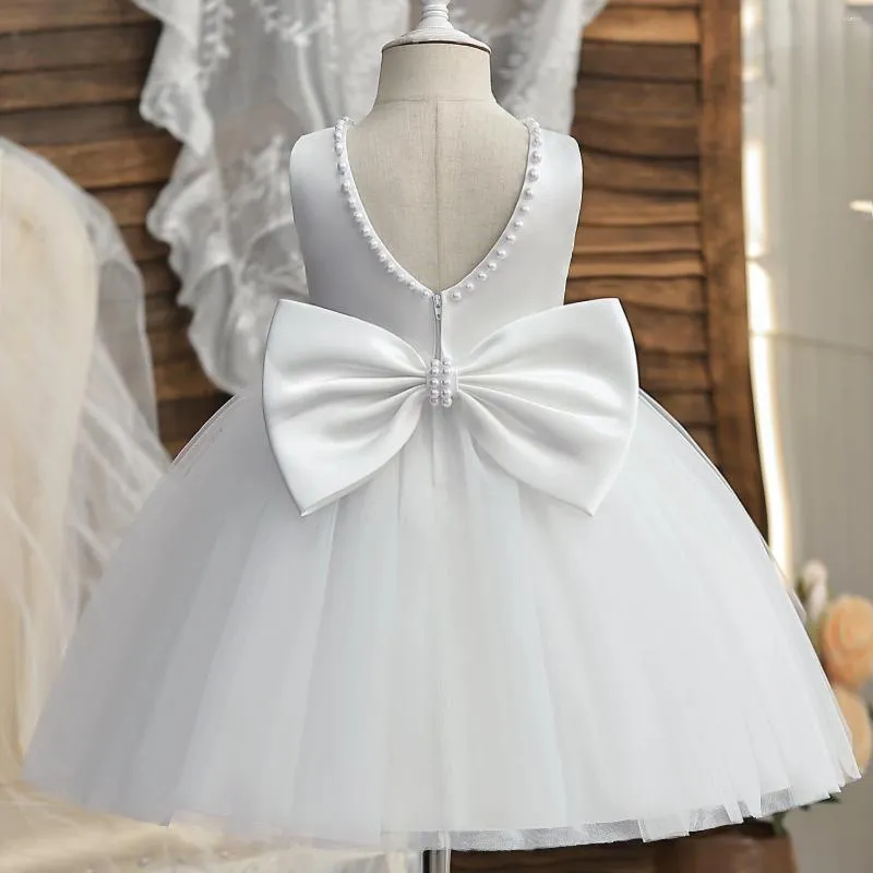 Robes de fille robe d'été bébé filles 1ère fête d'anniversaire pour enfants sans dos back blanc perle de mariage de mariage