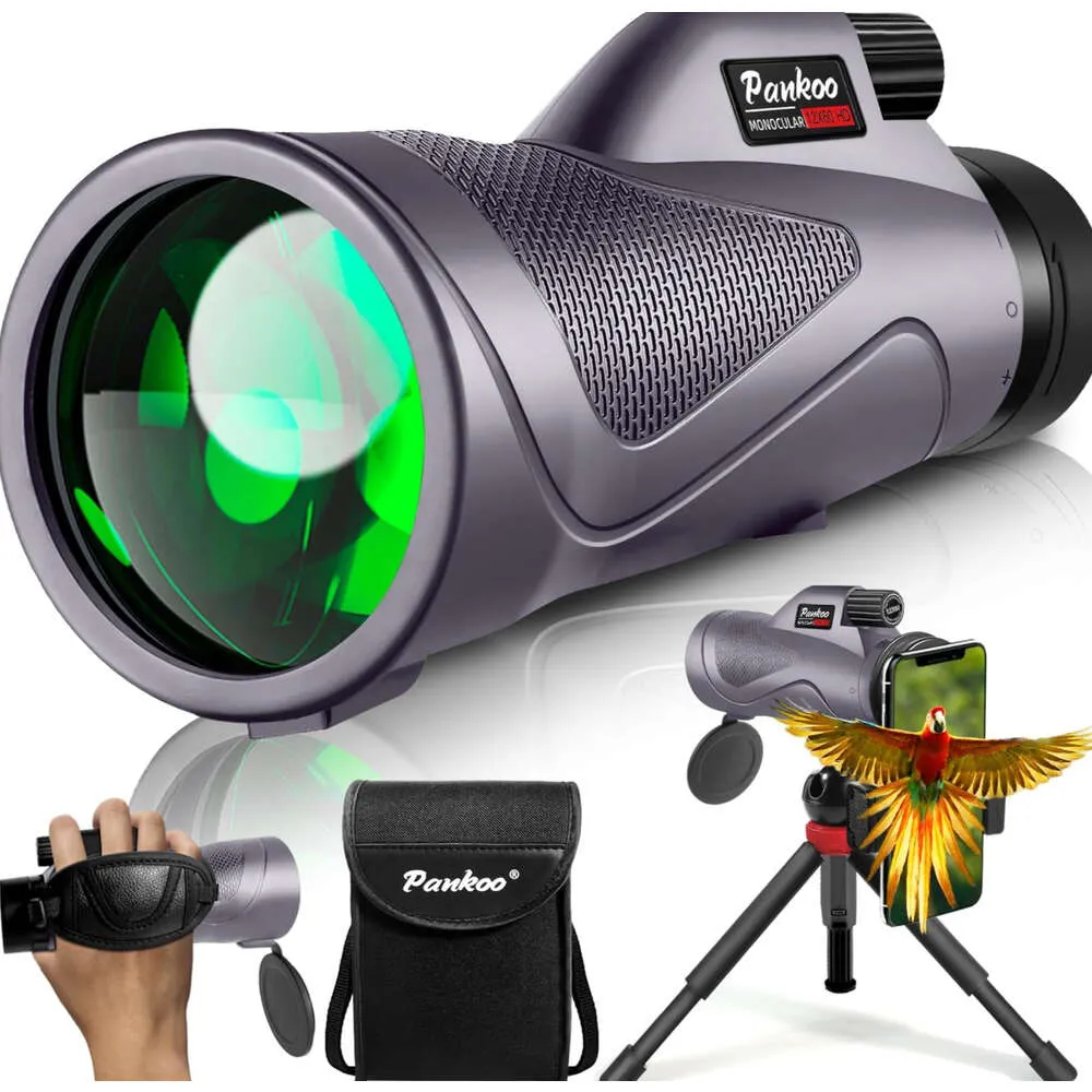 12x60 Telescopio monoculare viola con adattatore per smartphone, treppiede e borsa portatile - telescopio monoculare di grandi dimensioni per adulti con prisma BAK4 e FMC