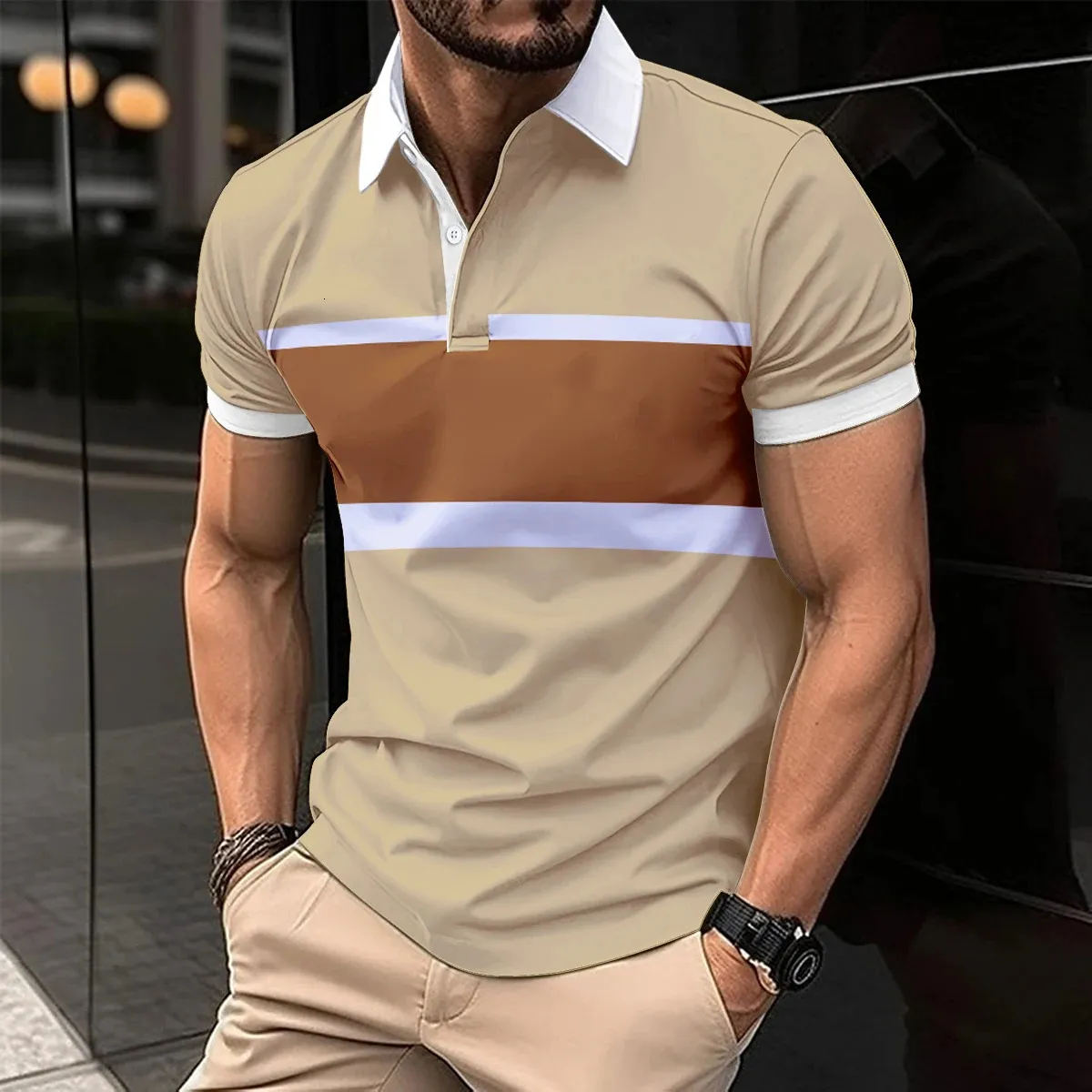 Crossborder Europe and the United States com mens casual color short sleeve Polo shirt zip lapel 3D printed polo 240403