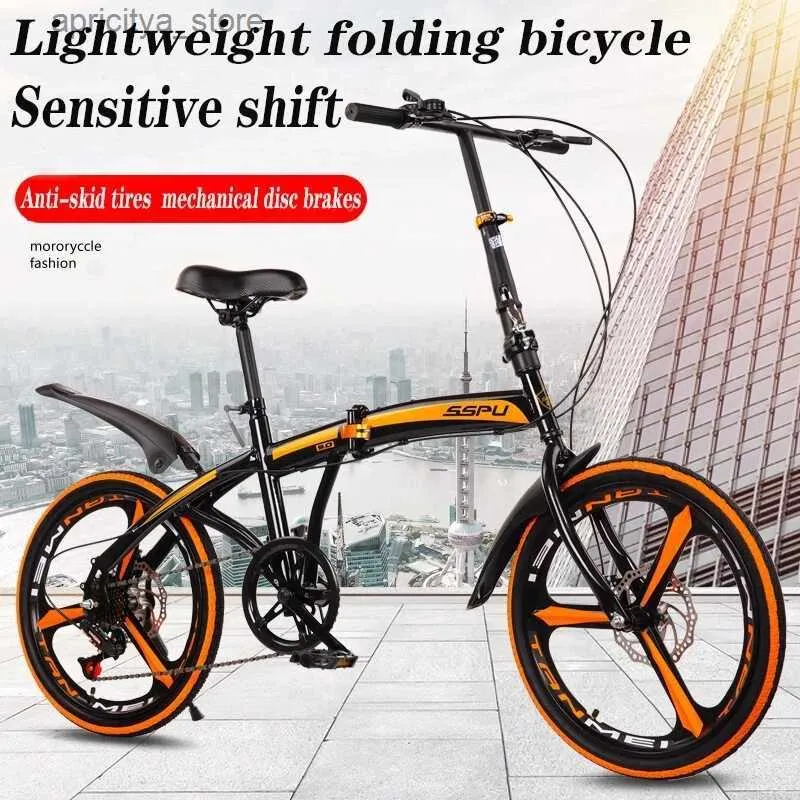 Bikes 20 Inch Folding Bicyc Variab Speed Doub Disc Brake Adult Outdoor Cycling Alloy Integrated Wheel Road Mountain bike L48