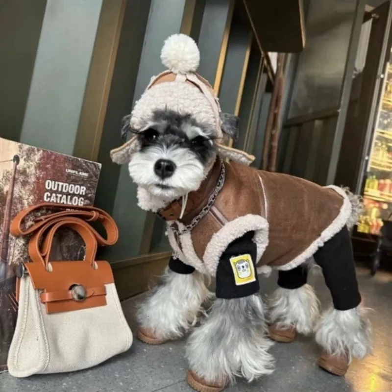 Pet Dog Plush Fashionable Jacket Autumn Winter Coats Wear Peach Skin Velvet Leather Vest Frise Traction Buckle Clothes 240402