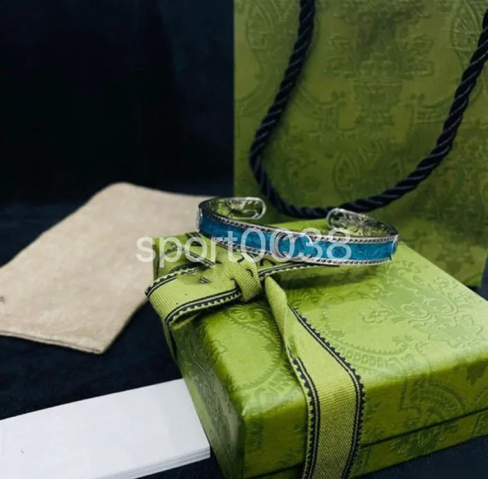 Retro green enamel personality new 925 marcasite carved bracelet open enamel couples Jade Good quality The designer Fashion ladies man1388070