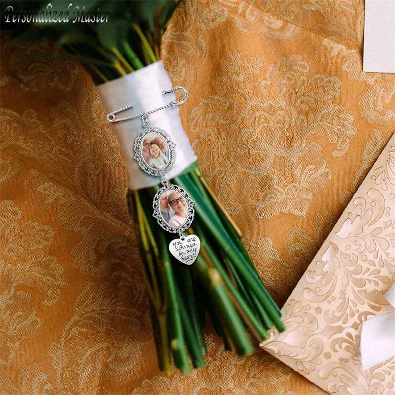 Personlig master broschstift för kvinnor anpassade bröllop bukett po charm vintage corsage klänningar cardigan knappar 240412