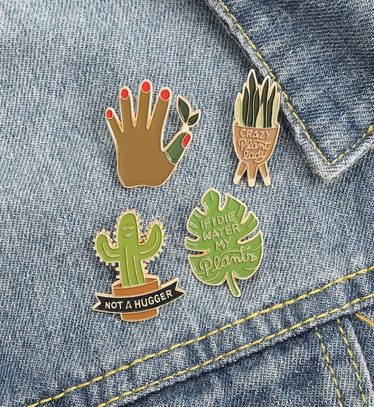 European Cartoon Potted Plant Brosches Emalj Alloy Cactus Aloe Leaf Pins For Unisex Children Clothing Cowboy Badge Accessories WH9549697