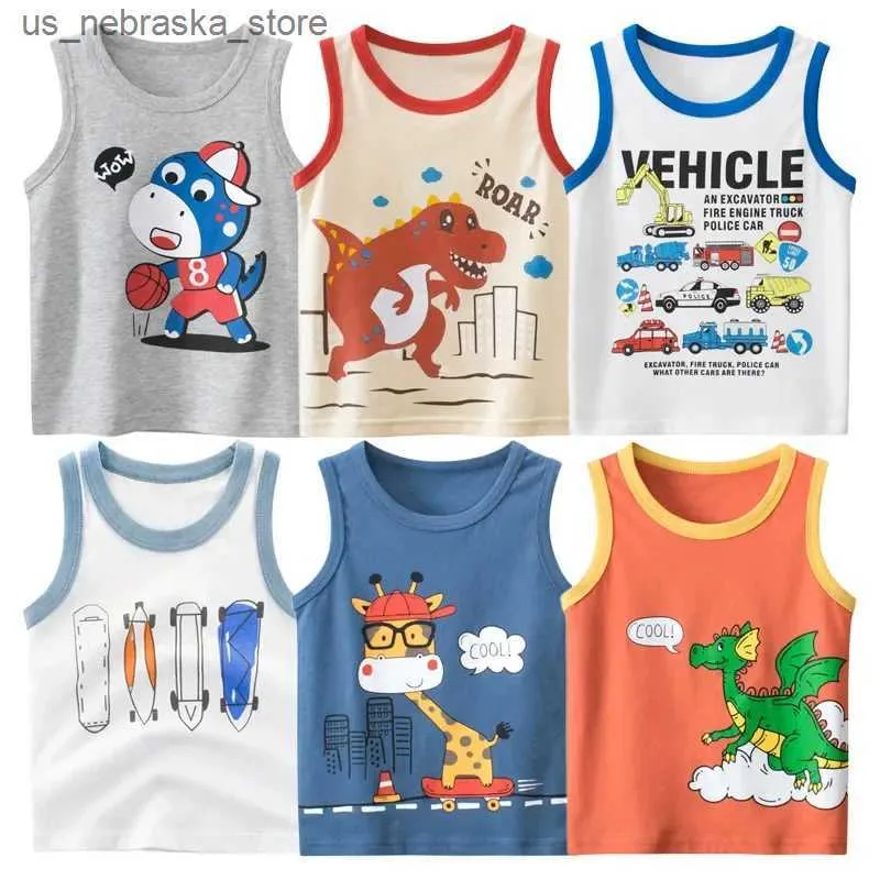 T-shirts 2024 NOUVEAUX Vêtements pour enfants Vêtements d'été pour garçons Cartoon Dinosaur Car Imprimé Coton Tops Fashion Boys T-shirt Dropshipping Q240418