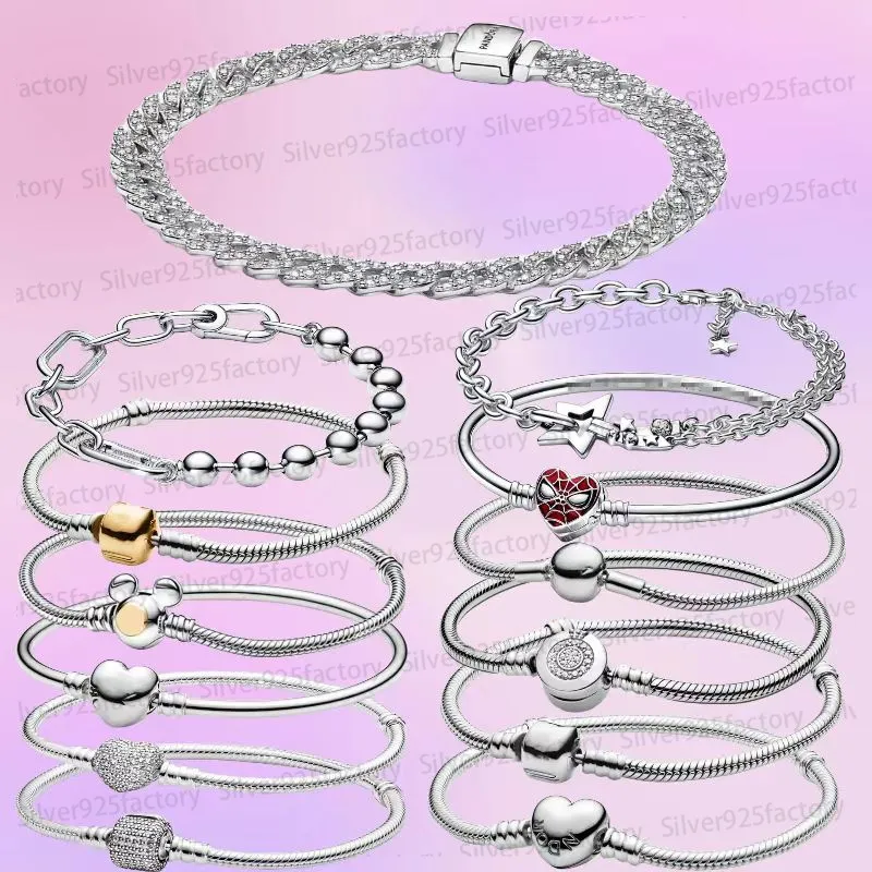 Taille 16-21cm Designer Charms Bracelets For Women Diamond 925 Silver Chain DIY Fit Pandoras Spiders Crown Bracelet Bracelet Bijoux de haute qualité avec boîte d'origine