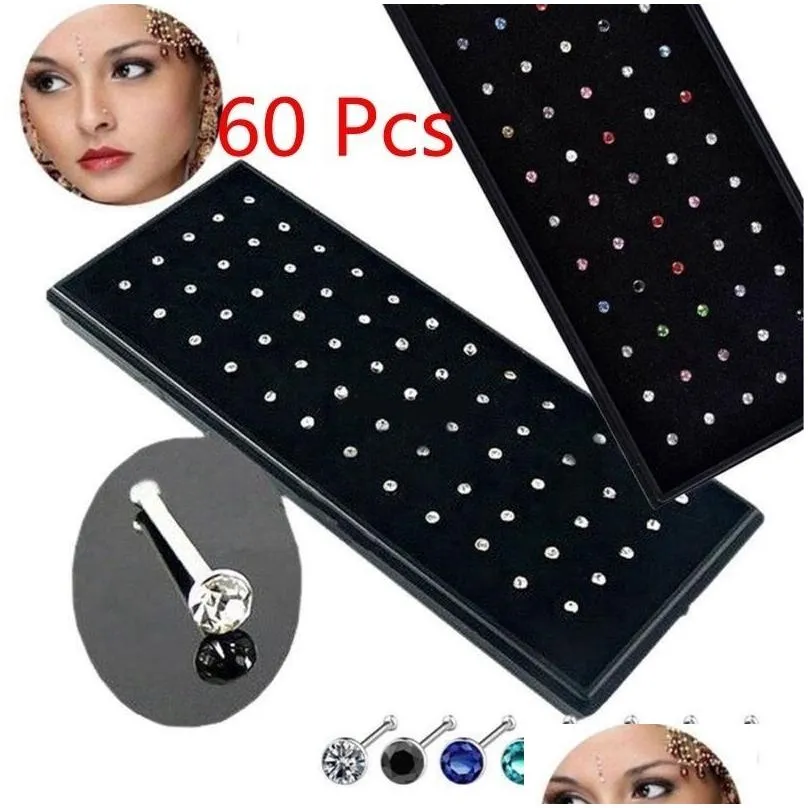 Studi per anelli del naso 60 pezzi/pacco set di anelli in cristallo in acciaio inossidabile femminile per piercing chirurgico per piercing per il parto drop drop drop dhtzx dhtzx