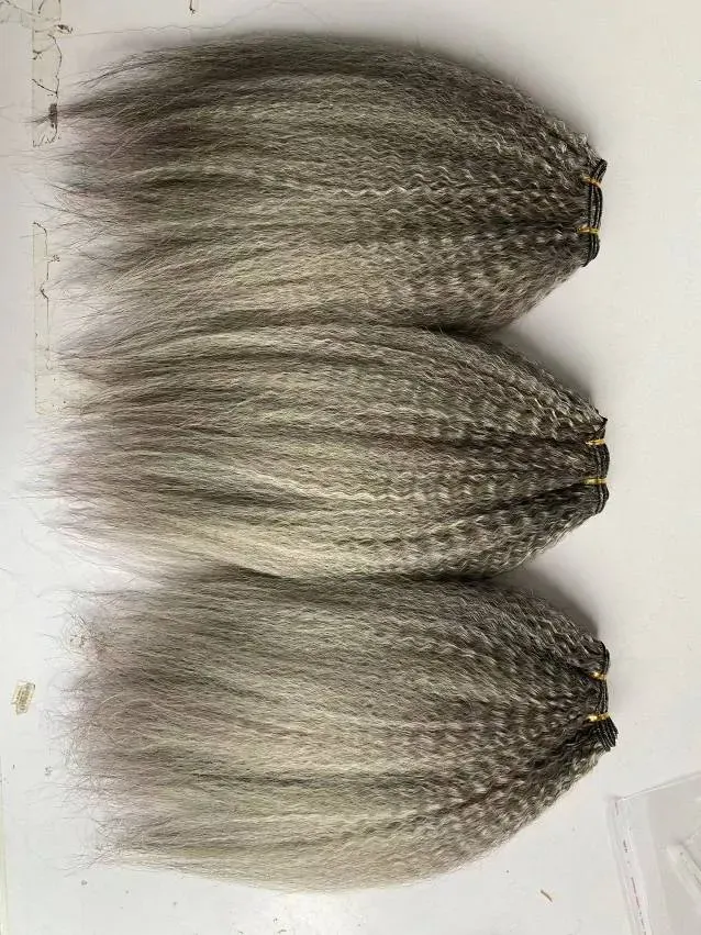 Extensões sal e pimenta prata cinza kinki pão de cabelo reto yaki grossa de trama reta tecer pacote de cabelo humano 100g/pacote grátis sh grátis