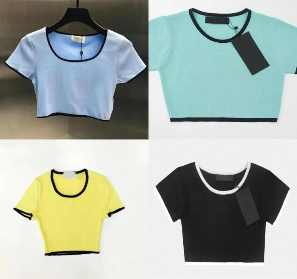 Women039s Knits T Shirt Front Letter Classic Short Blue Crop Top Sleeve Round Collar Polo Shirt Cotton9862897