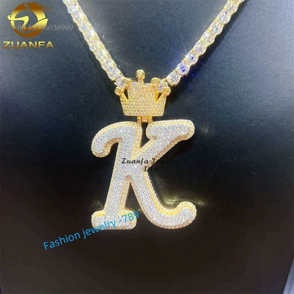 Wholesale Price Hip Jewelry Iced Out Sier Crown Bail Initial Letter K Mens Vvs Moissanite Custom Name Pendant