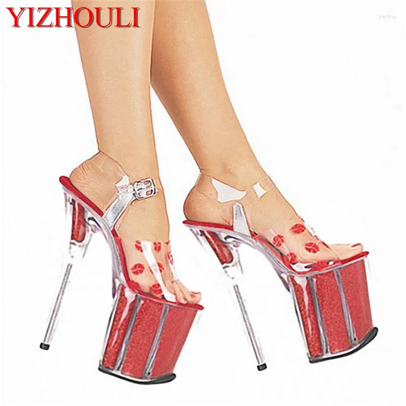 Sandales Chaussures de mariage en cristal 20cm talons sexy Lip lèvre rouge 8in Parisan Fashion Party Stage