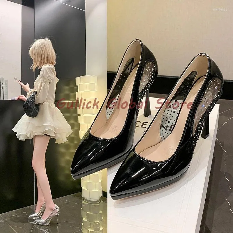 حذاء اللباس 2024 وصول PU مدبب أخمص القدمين الضحل Rhinestone Crystal Stiletto Pumps Summer Career Sexy Treasable Most