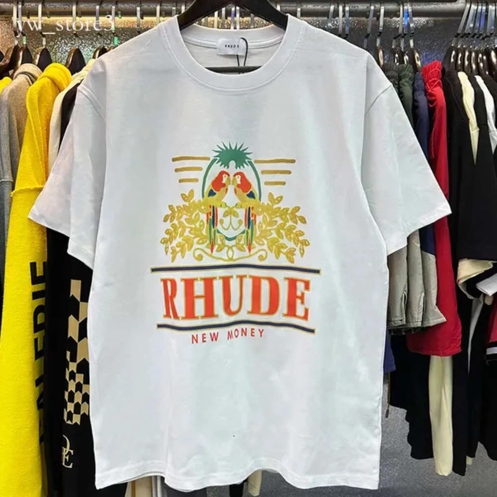 Mens Tshirts Rhude Shirt Tshirt Castle Coconut Tree Windowsill Scenic Casual Loose Breattable Kort ärm T-skjorta Män Kvinnor Par Topp Tee Us Size S-XXL 5564