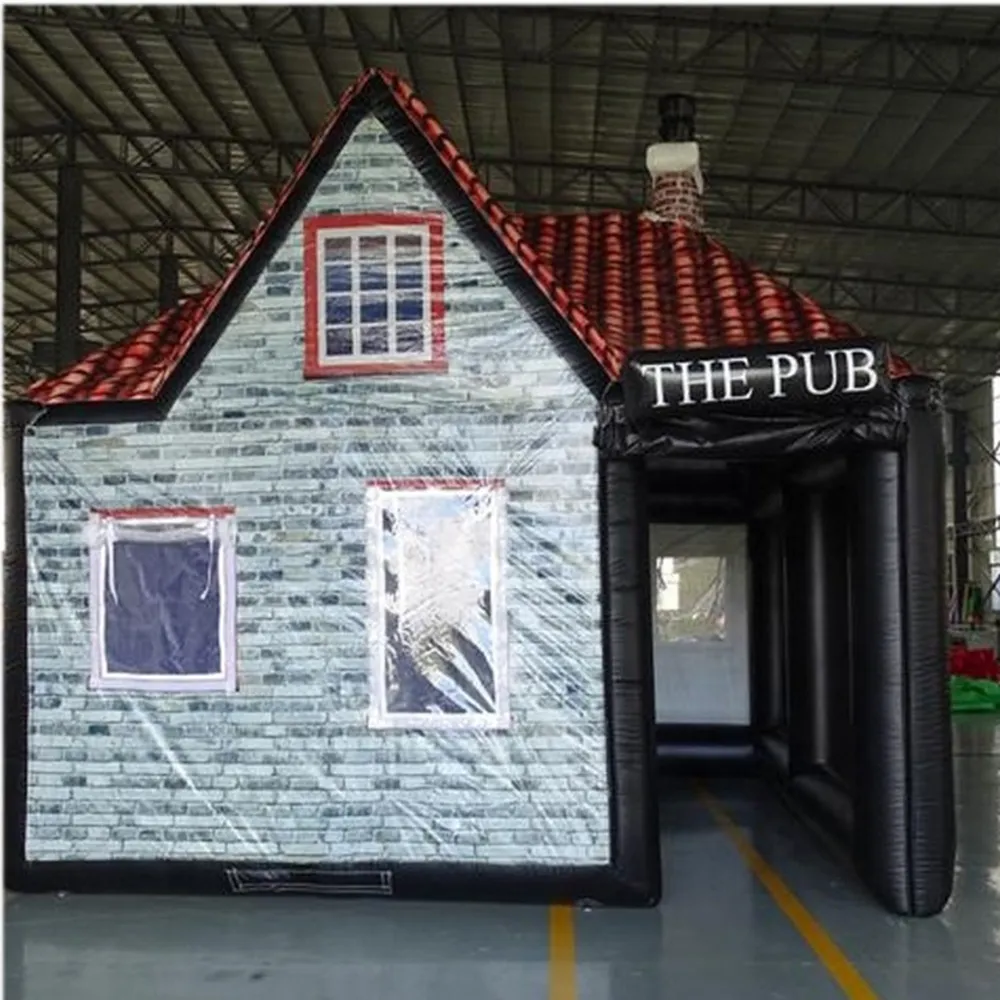 New arrival 6mLx6mWx4mH (20x20x13.2ft) High quality Custom house shaped giant inflatable bar tent irish pub tavern with casks for outdoor party