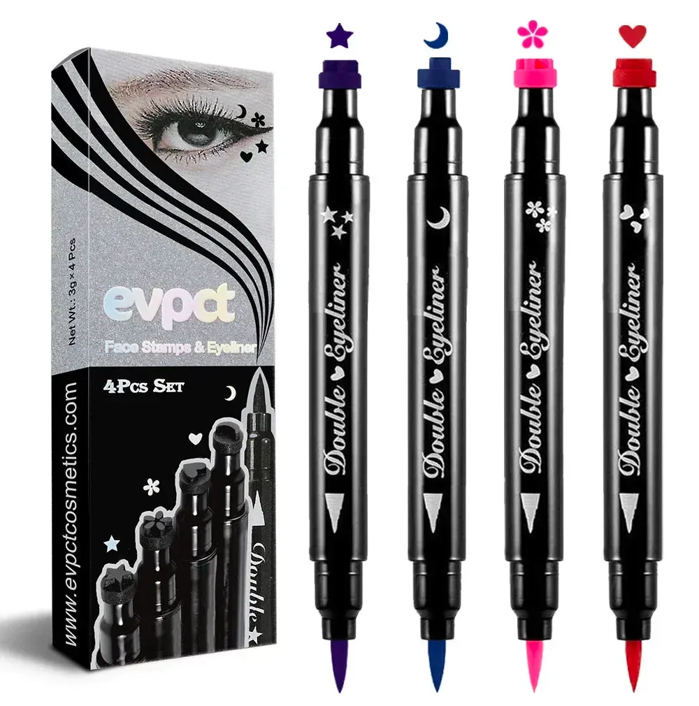 Eyeliner 4pcs Double Head Waterproof Liquid Eyeliner Moon Star Heart Shapes Tattoo Stamp Quick To Dry Eye Liner Pencil Makeup Tool