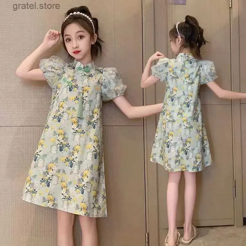 Girl's Dresses Kids Girls Dress Summer Chinese Style Hanfu Cheongsam Childrens Dress Baby Girl Princess Dresses Teenager Short Sleeved 12 Year