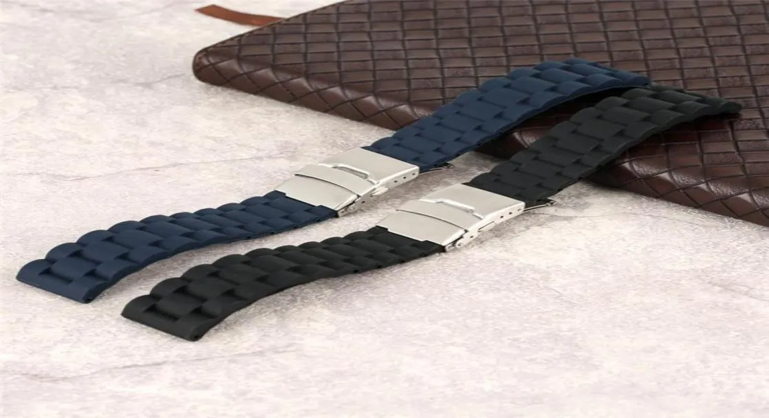 Regarder Accessory BlackBlue Silicone Band 182022224mm montres en caoutchouc STRAP DIVER Waterpfoof Bracelet Bracelet Barres à ressort 2371029