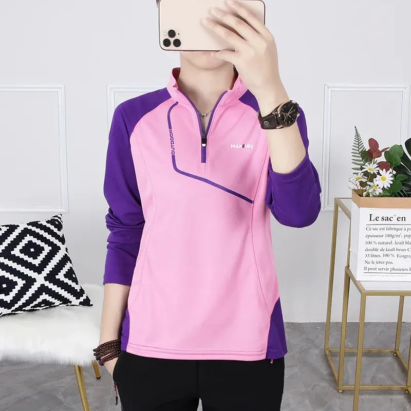 new 2024 Outdoor Long-sleeved Sports Quick-drying T-shirt Women's Long-sleeved Hiking Breathable Perspiration Stand Collar Sure, here are