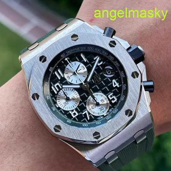 Unisexe AP Wrist Watch Royal Oak Series Offshore Series Watch 42 mm de diamètre automatique Mécanique Fashion Leisure Men de monnaie 26238TI.OO.A056CA.01 Army Green