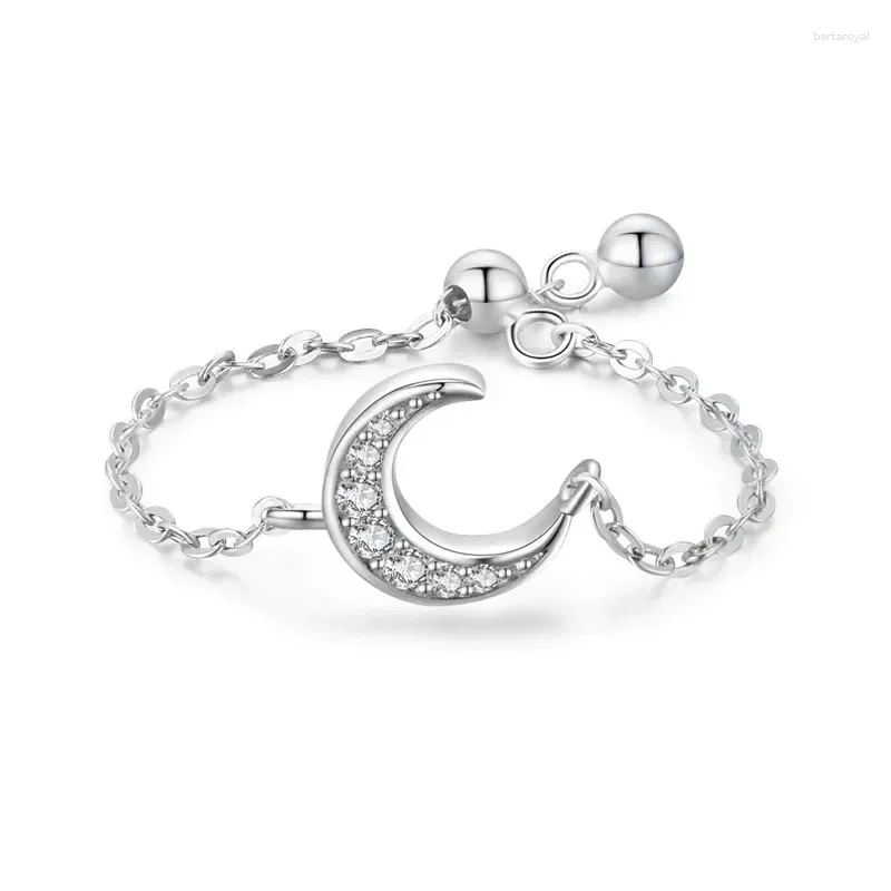 Cluster Rings Versatile S925 Sterling Silver Moon Sparkling Diamond Ring For Female Actress Elegant Light Luxury Open Chain Fashionable