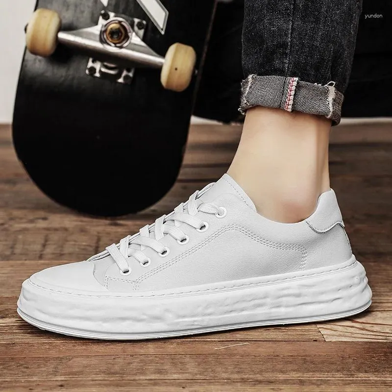 Casual schoenen mannen echte lederen veter sneakers tour buiten dikke bodem werk vrijetijds vrijetijds flats wit