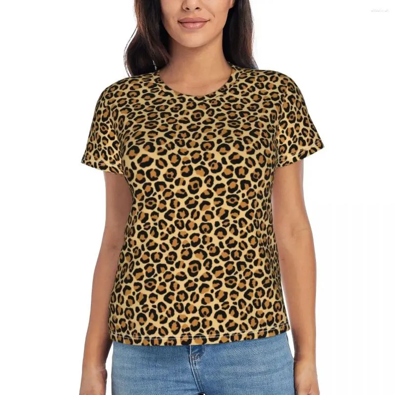 Women's T Shirts Classic Leopard T-Shirts Animal Spots Print O Neck Street Style Oversize Shirt Short Sleeve Woman Y2K Tee Summer Tees