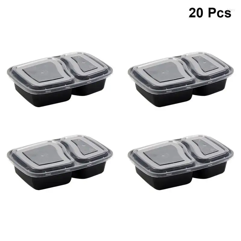 Take Out Containers 20pcs Bento Box Meal Prep Container Disposable 2-Compartment Food Storage Microwave Safe Lunch Boxes