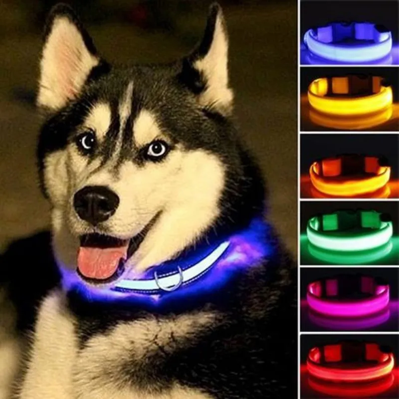 Nylon LED Luminous Dog Collars Night Safety Flashing Glow Dogs Leash Retractable Pet Collar LED Battery Light Loss Proof Pets Leashes T9I002619