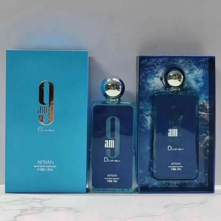 Afnan 9am Dive Perfume 100ml Man Women Hurgrance Eau de Parfum 3.4oz رائحة طويلة الأمد العلامة التجارية المحايدة للجنسين Parfums Colgoen Spray عالي الجودة سفينة سريعة