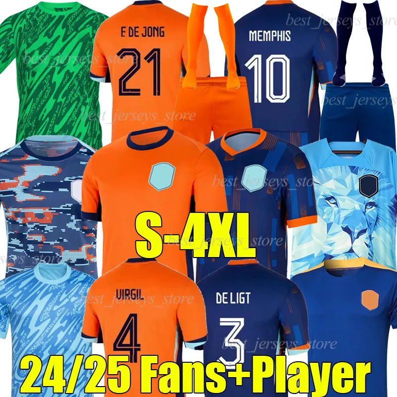 4XL 24 25 네덜란드 멤피스 축구 유니폼 2024 홀랜드 클럽 저지 Weghorst Gakpo de Jong Virgil Xavi Memphis Ake 2025 De Ligt 남자 키트 양말 세트 축구 셔츠