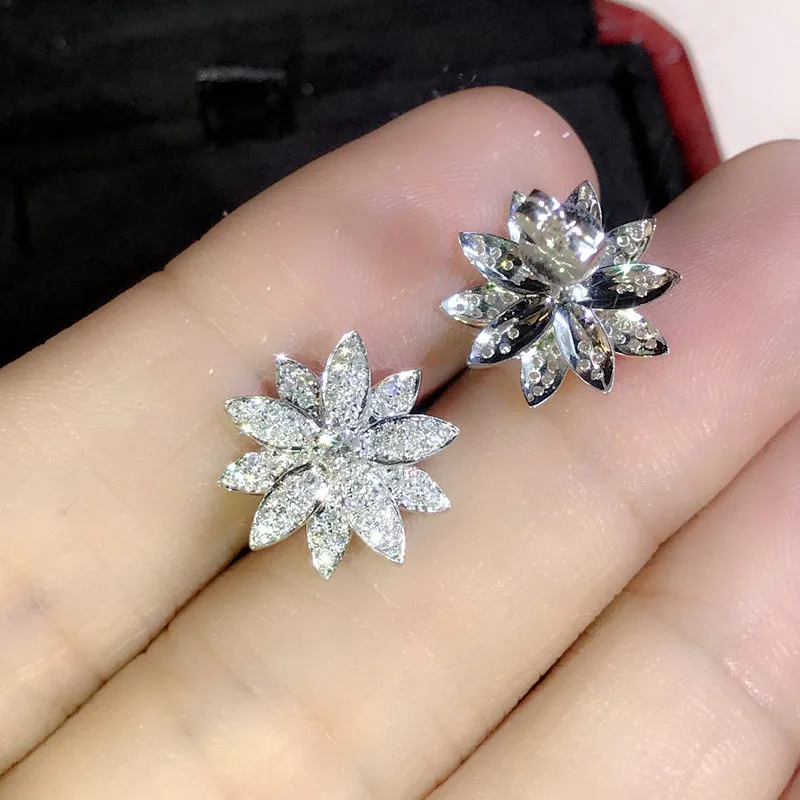 INS Top Sell Drop Ship Stud örhängen lyxiga smycken 925 Sterling Silver 5A Cubic Zircon Cz Diamond Gemstones Marquise Party Kvinnor Snöblommorörhängen gåva