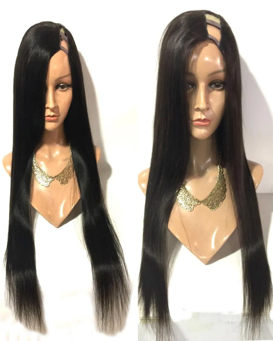 Straight U Part Human Hair Wig Glueless Left Side Part Peruvian Remy Hair Wig 1x4inch U opening Natural Color1137638