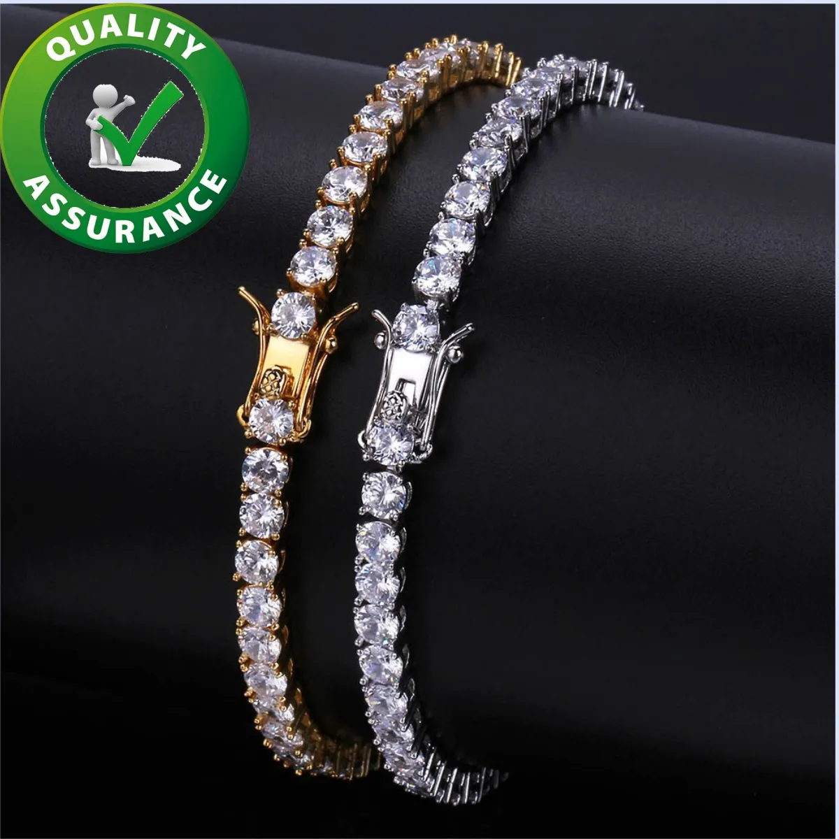 18K GOLD مطلي 4 مم Zirconia Zirconia Classic Tennis Bracelet للرجال النساء المثلج