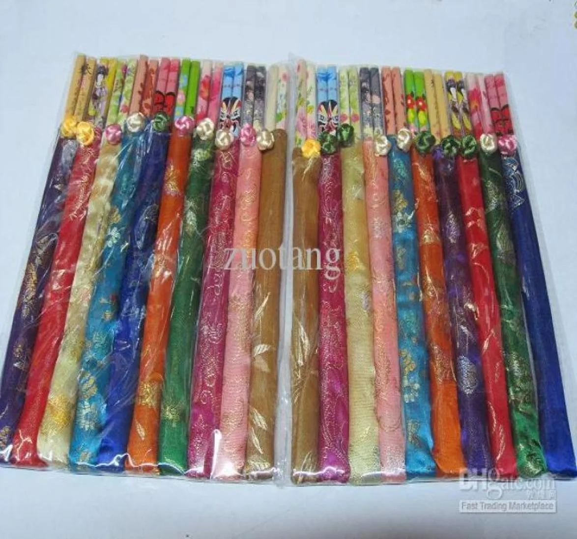 Personalized Wedding Party Disposable Chopsticks with Silk Pouch Wood Chopstick Favors 10pair pack mix color7217775